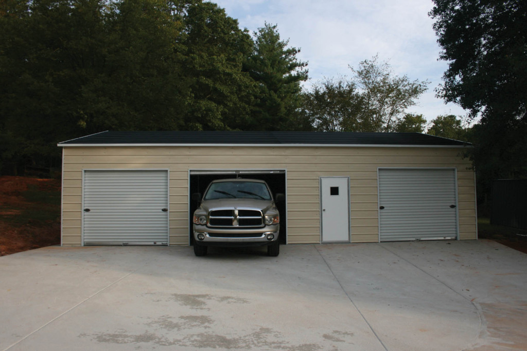 Three car metal garage
